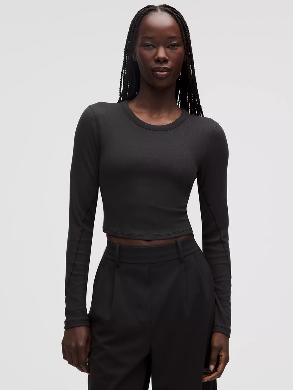 Lululemon Everlux Long Sleeve Black Long-Sleeve Cropped Top - Women 6/8